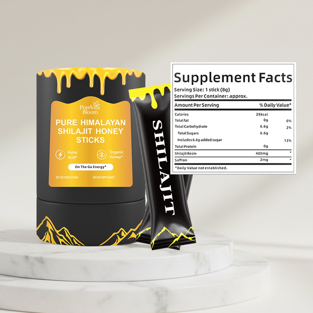 PurePureVitaBloom shilajit honey Sticks