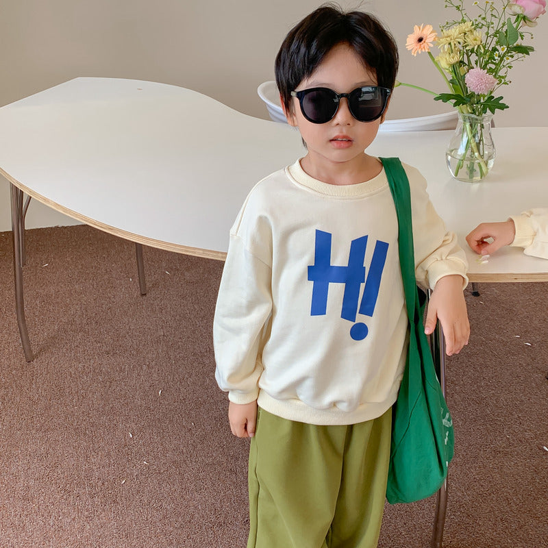 Children's Swedie 2024 Spring Boys and Girls Korean Round Neck Letter Swedie Children's Long Sleeve Loose Top