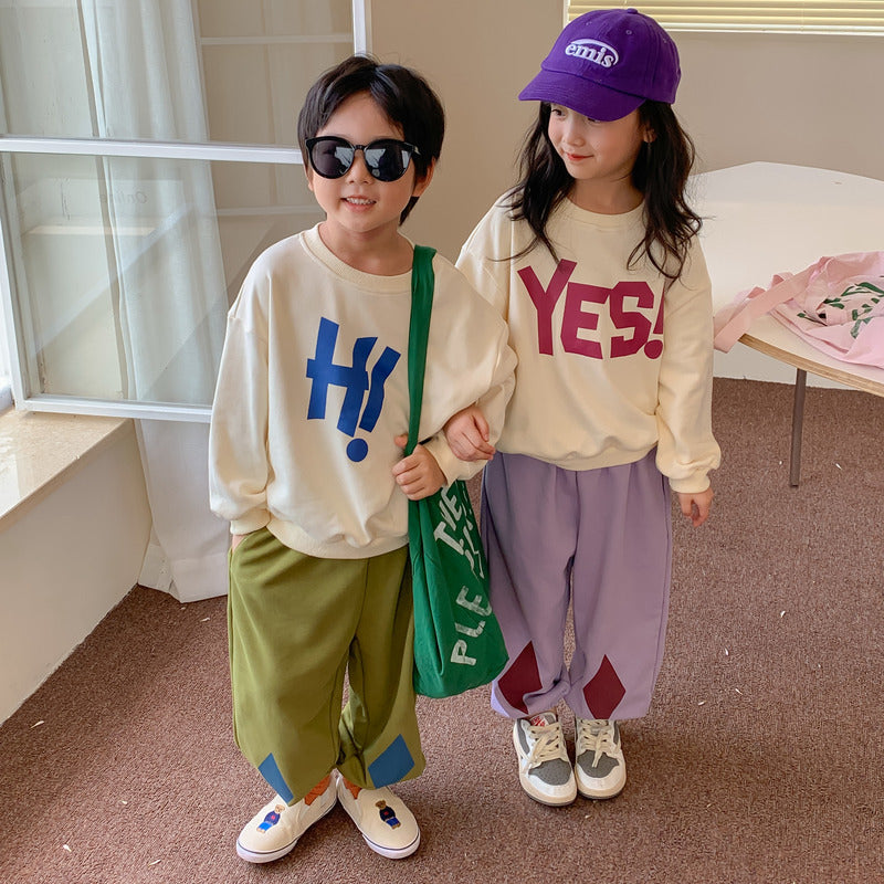 Children's Swedie 2024 Spring Boys and Girls Korean Round Neck Letter Swedie Children's Long Sleeve Loose Top