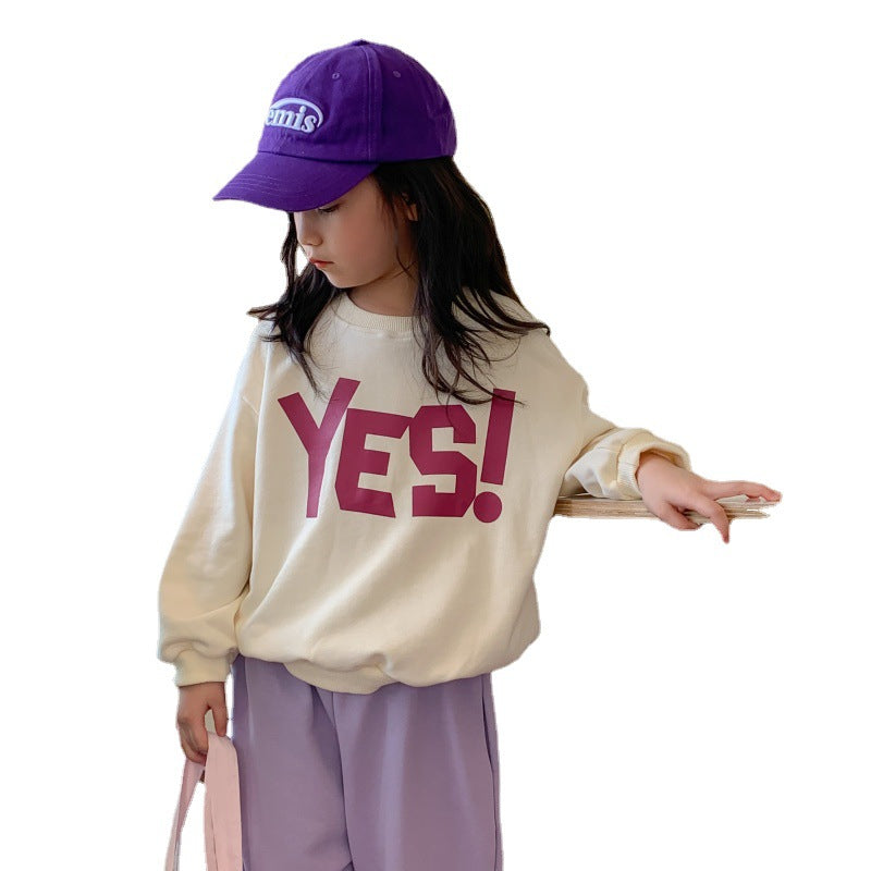 Children's Swedie 2024 Spring Boys and Girls Korean Round Neck Letter Swedie Children's Long Sleeve Loose Top