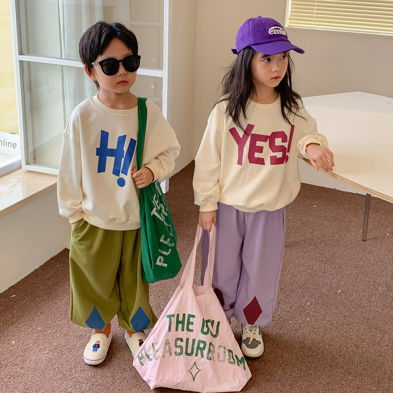 Children's Swedie 2024 Spring Boys and Girls Korean Round Neck Letter Swedie Children's Long Sleeve Loose Top