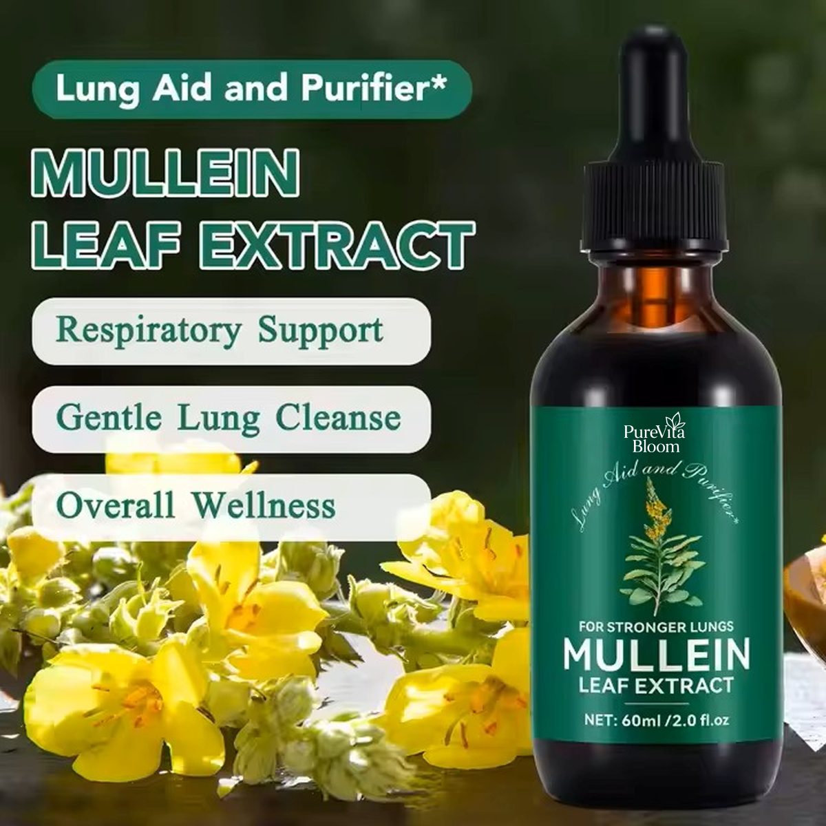 100% Natural Lung Cleanse Detox Mullein Leaf Extract Drops