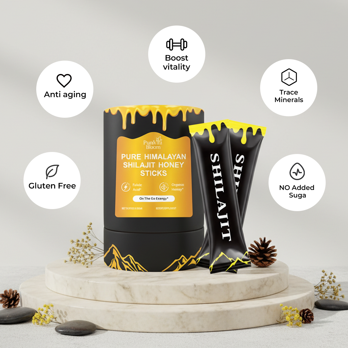 PurePureVitaBloom shilajit honey Sticks