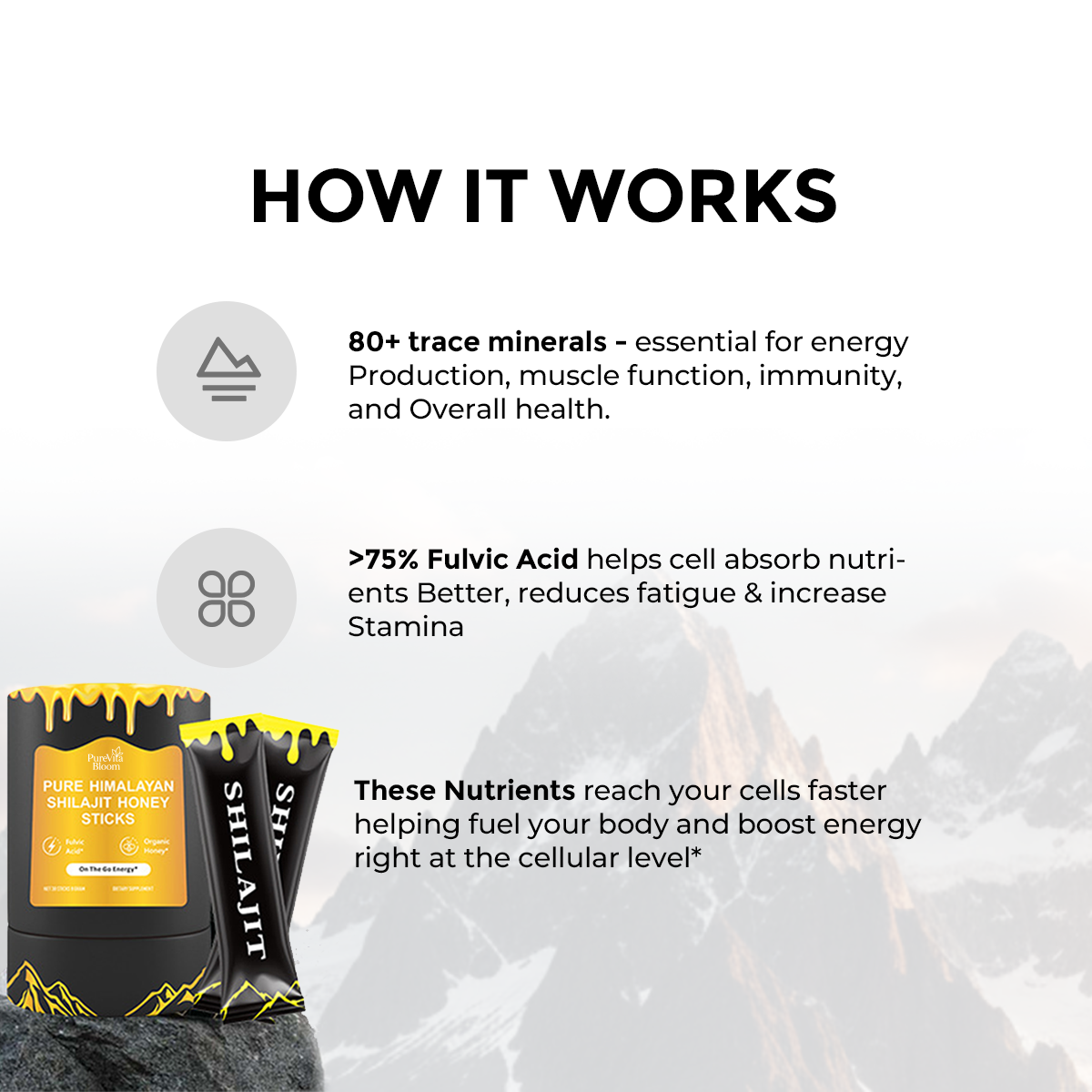 PurePureVitaBloom shilajit honey Sticks